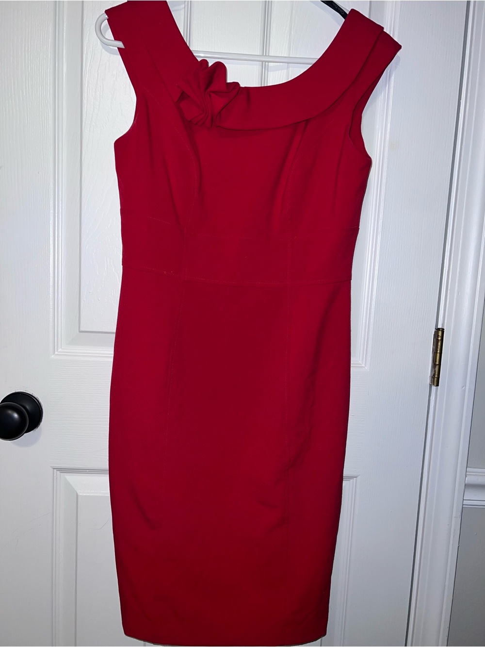 Calvin Klein Red Bow Neck Sheath Dress Size 4 Cocktail Career